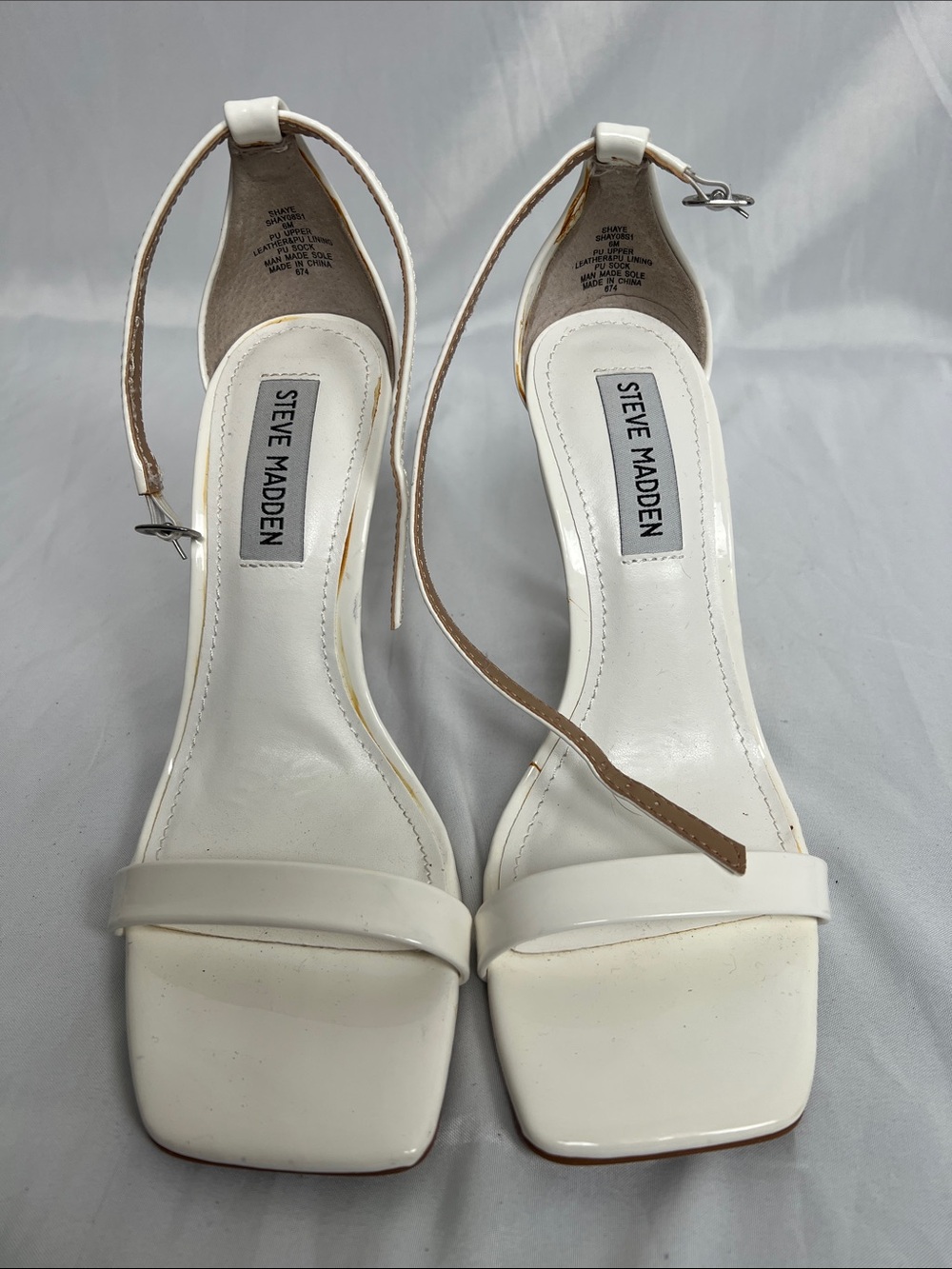 Steve Madden White Square-Toe Ankle-Strap Sandals